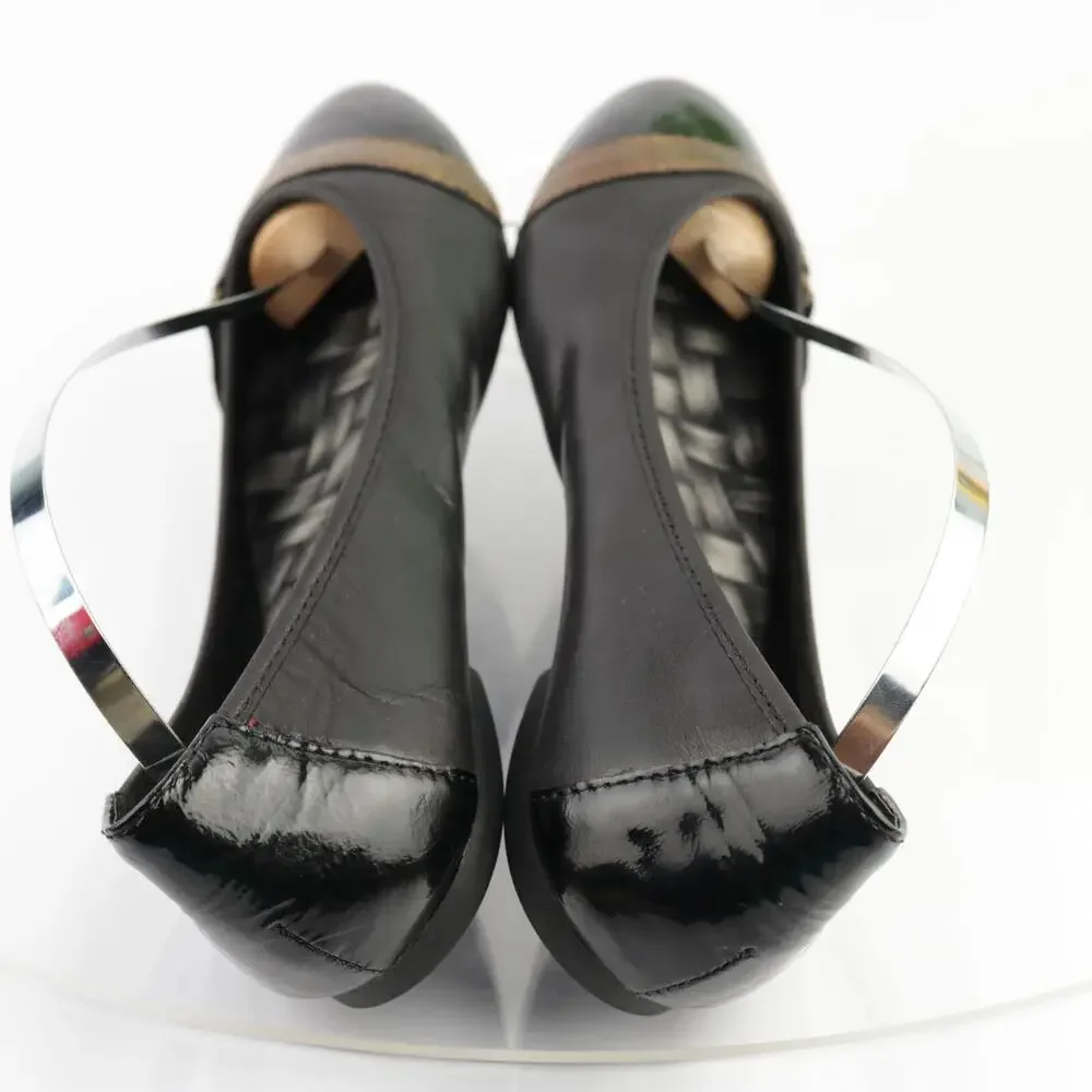Born Womens Masia Ballet Flats Size 7 Black Leather Patent Cap Toe Slip On Shoes
